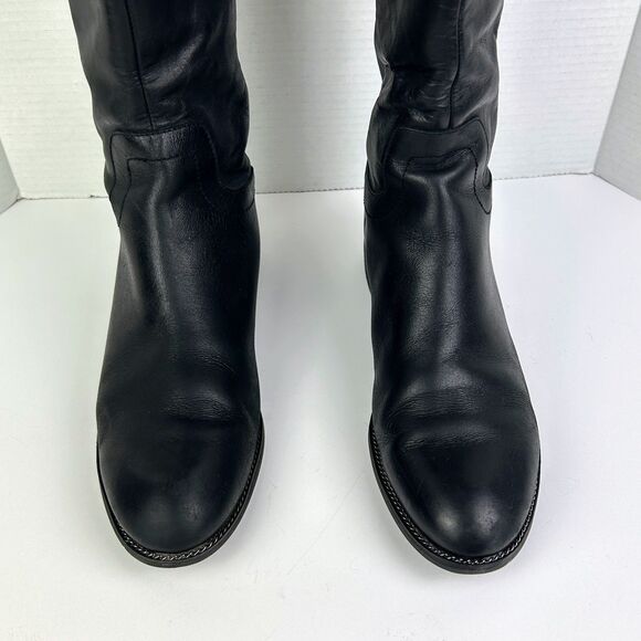 Franco Sarto Brindley Knee High Black Leather Riding Boots w/ Chain Detail 11 - Picture 6 of 15